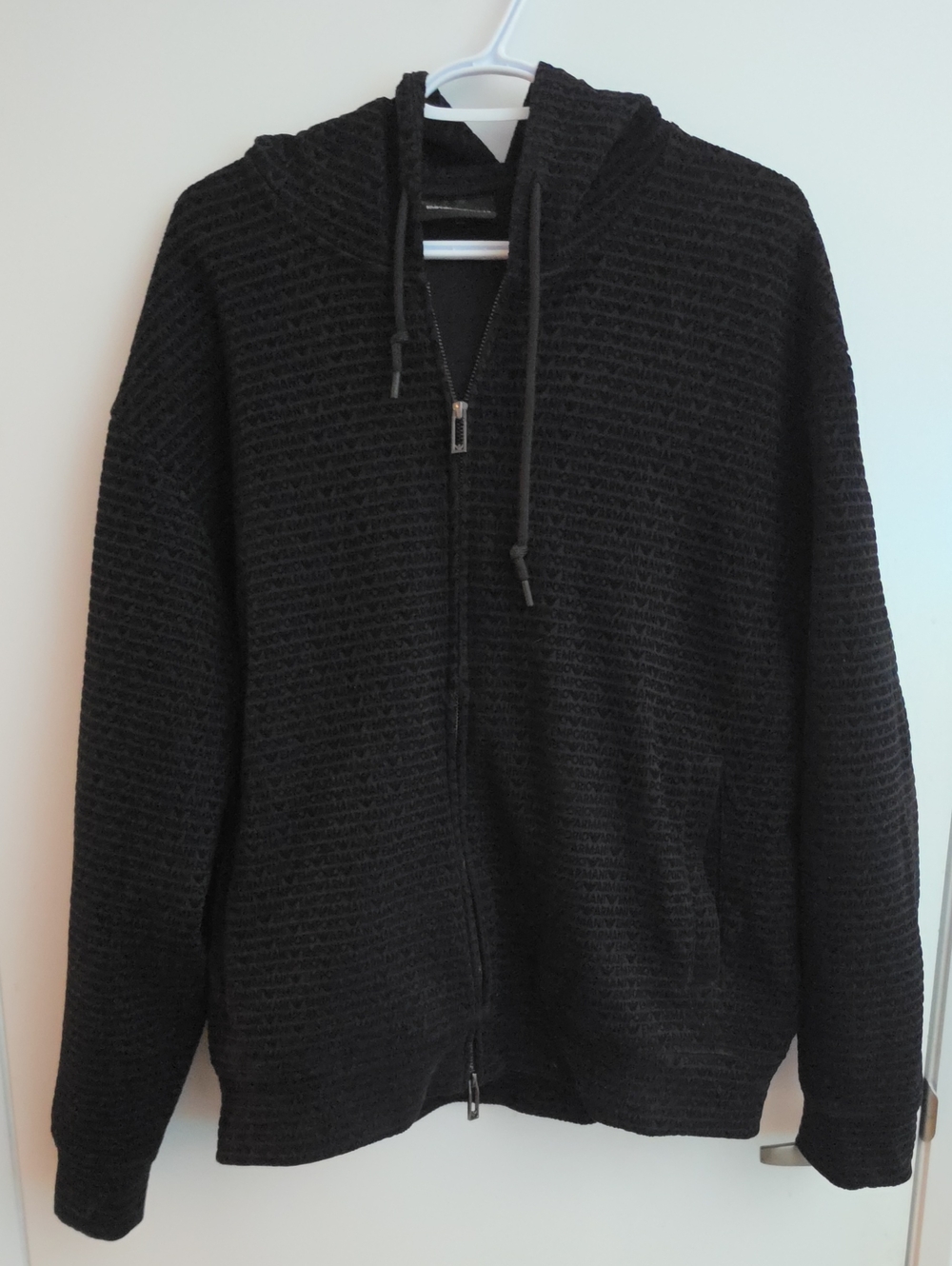 Emporio Armani Allover Flock Full-Zip Hoodie Black XXL